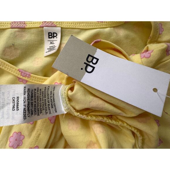New BP. NORDSTROM Women's Yellow Pink Floral Ruched Short Sleeve T-Shirt Size XL - Picture 3 of 3